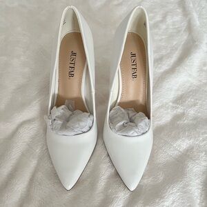 White stiletto heels
